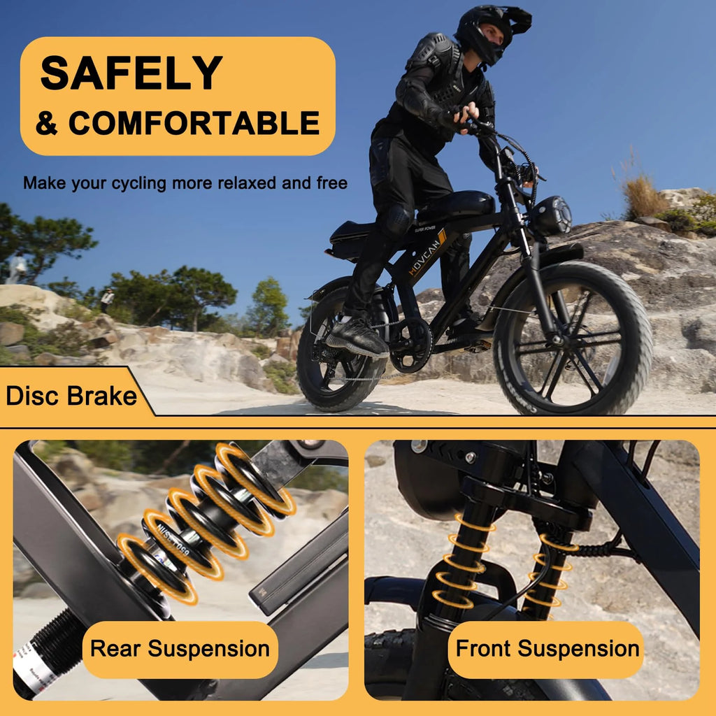 Movcan V30 Electric Bike for Adult, 1000W 20" Fat Tire 48V 15.6AH Removable Battery, 28MPH 7-Speed Disc Brake Off-Road Mountain Ebike UL2849