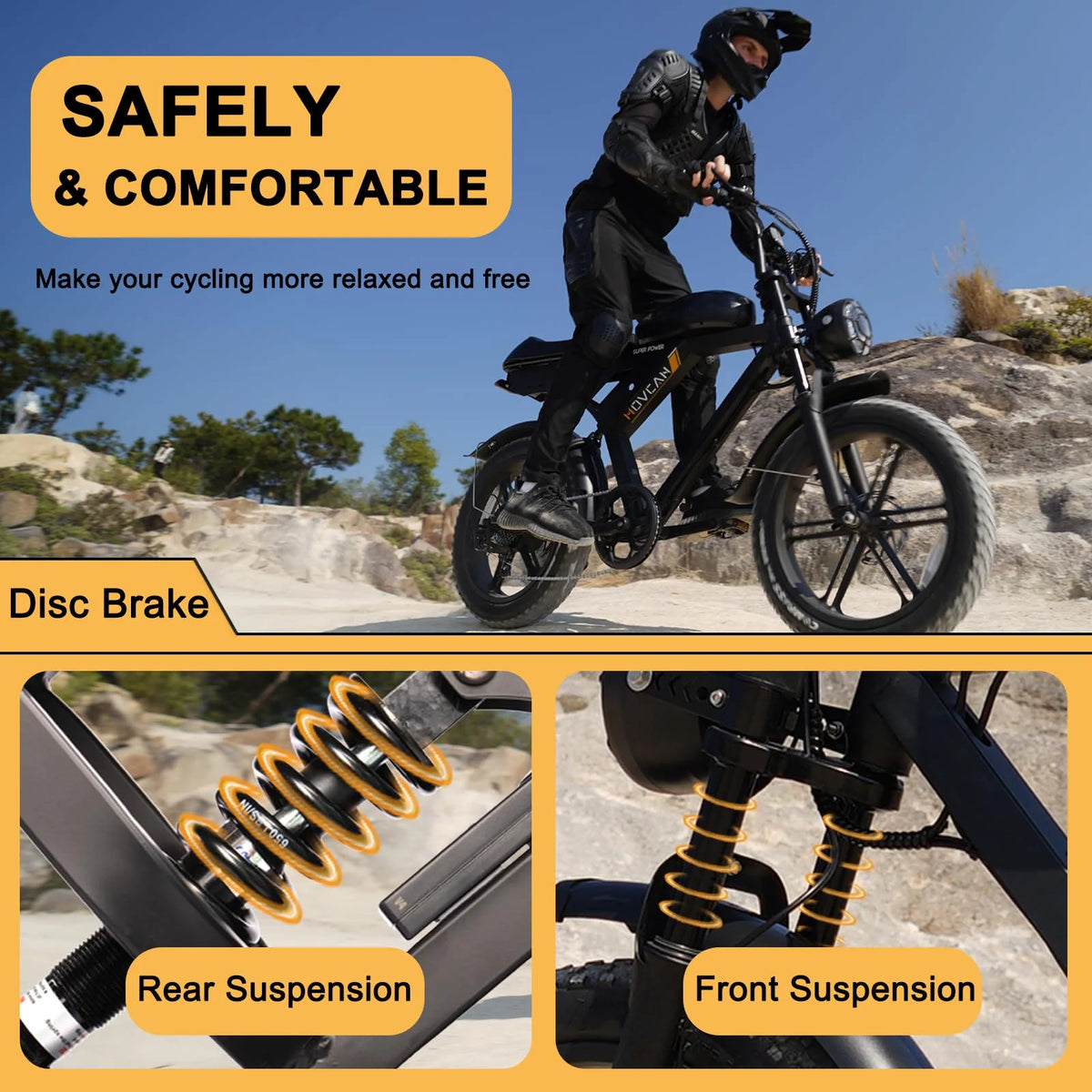 Movcan V30 Electric Bike for Adult, 1000W 20" Fat Tire 48V 15.6AH Removable Battery, 28MPH 7-Speed Disc Brake Off-Road Mountain Ebike UL2849