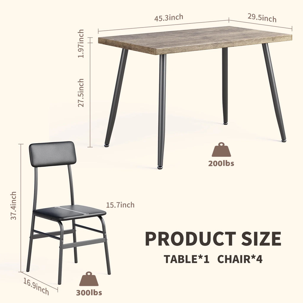 Dining Table Set for 4, Lofka 5 Piecs Kitchen Table and Chairs Set for Dining Room & Kitchen, Black