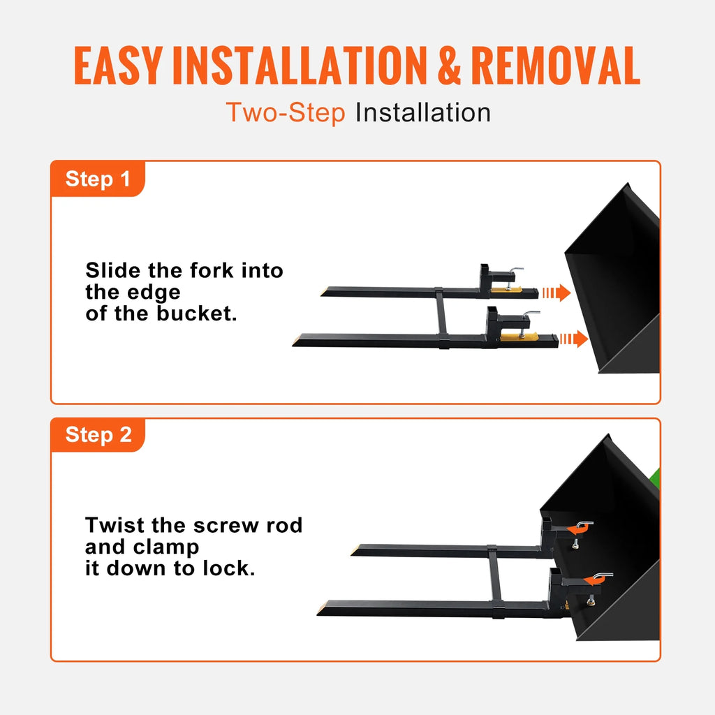 BENTISM Pallet Forks, 4000 lbs Clamp on Tractor Bucket Forks, 60" Total Length Heavy Duty Pallet Forks with Adjustable Stabilizer Bar