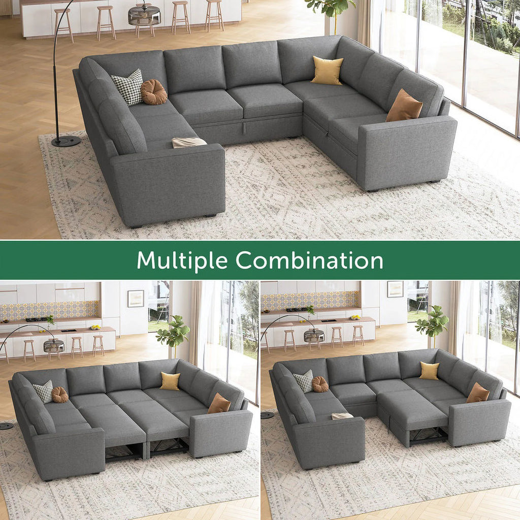 Honbay Convertible Velvet Sofa Bed with Pull-Out Couch Bed and Storage, Black