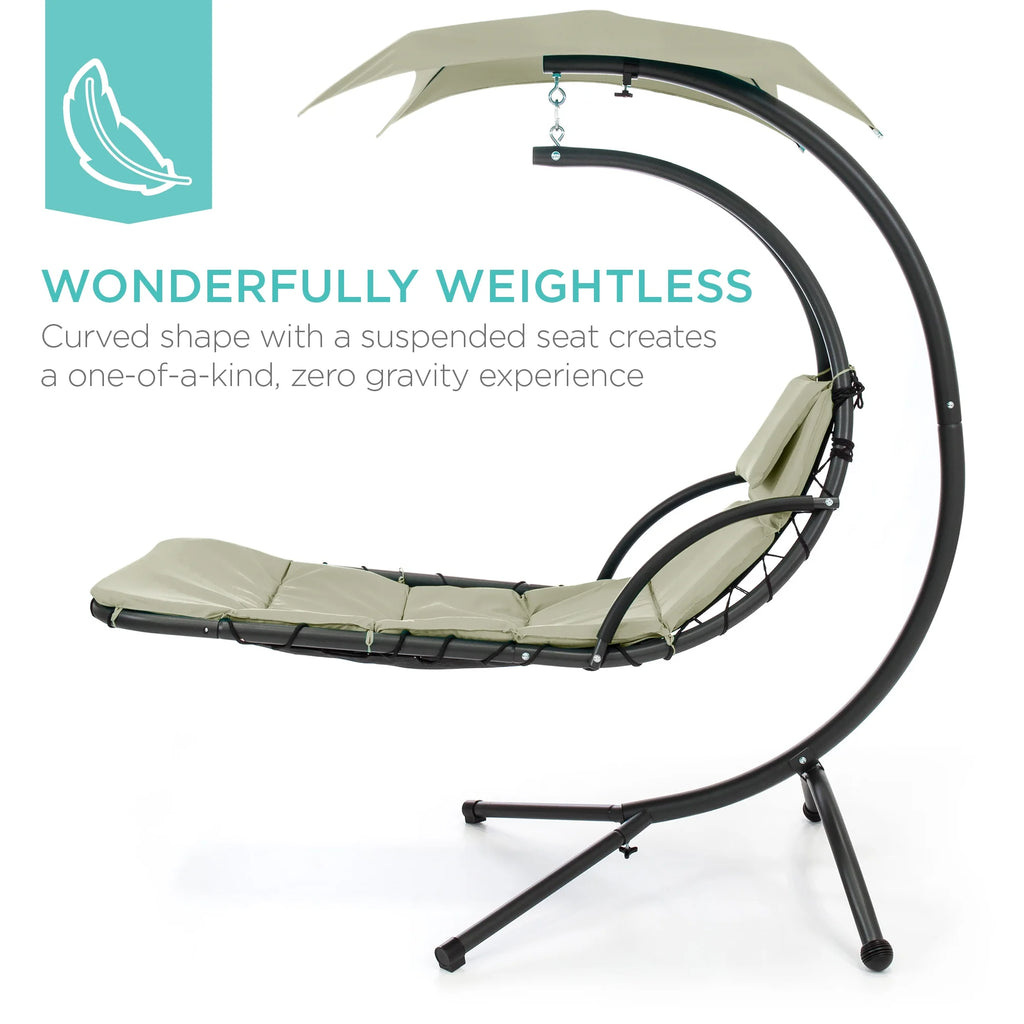 Best Choice Products Hanging Curved Chaise Lounge Chair Swing for Backyard, Patio w/ Pillow, Shade, Stand - Teal