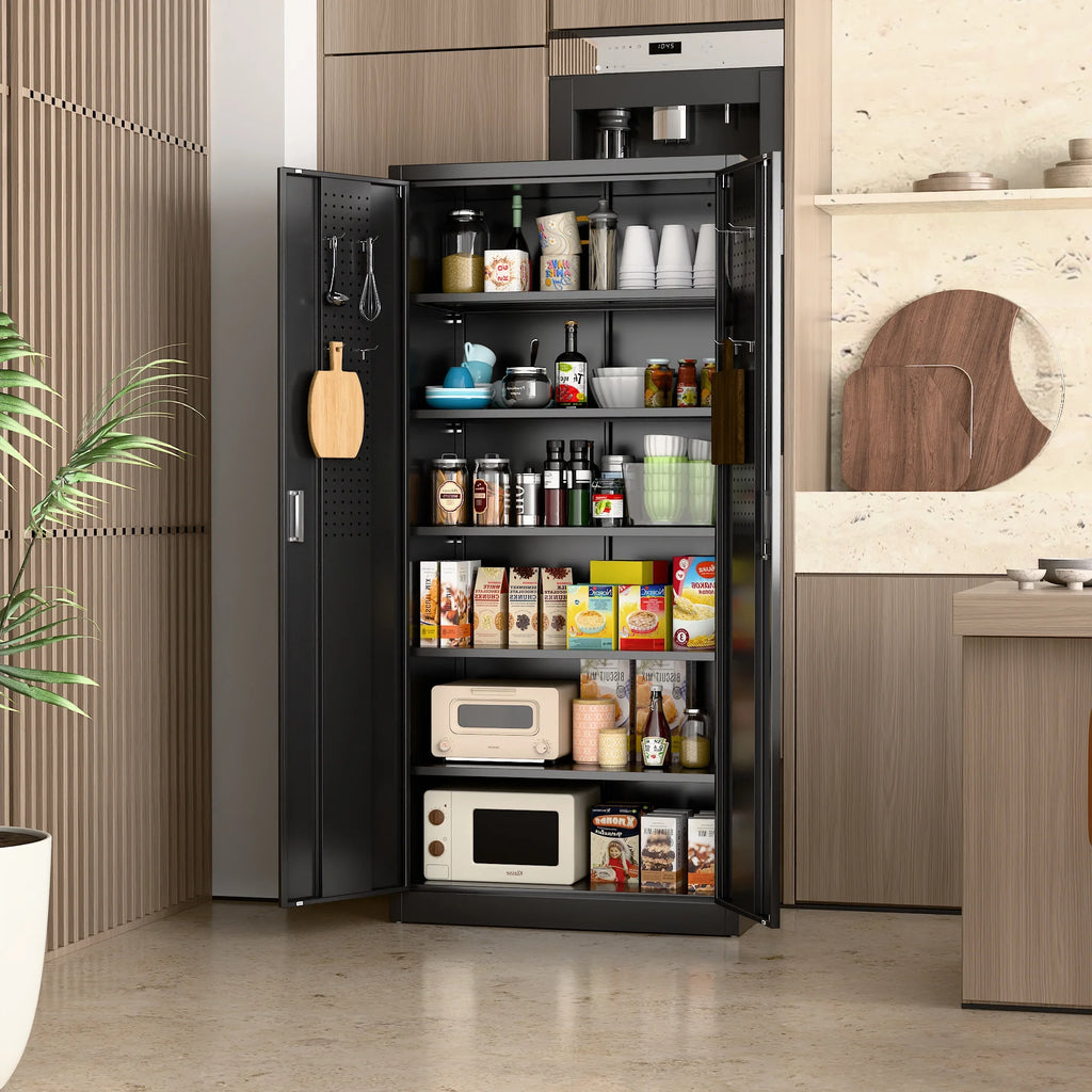 Supeer Locking Storage Cabinet with 5 Adjustable Shelves, Steel, Black, 71" H, Assemble Required