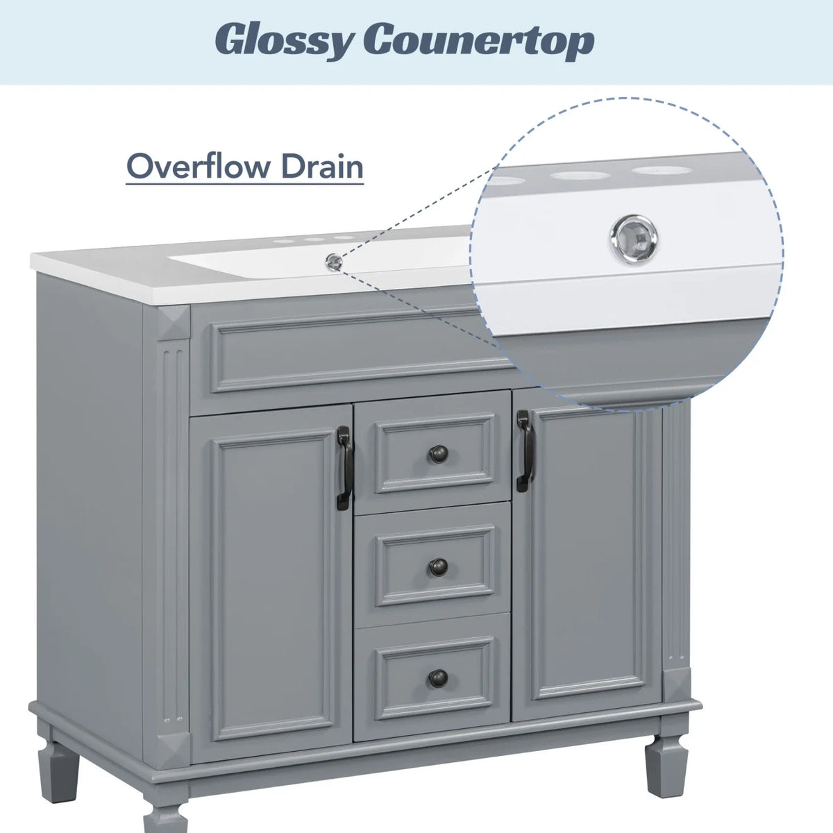 Modern Bathroom Cabinet Set with Top Sink,  Bathroom Vanity with Wall Mounted Bathroom Storage Cabinet, 2 Soft Closing Doors, 2 Drawers, Water-Resistant Paint, Grey