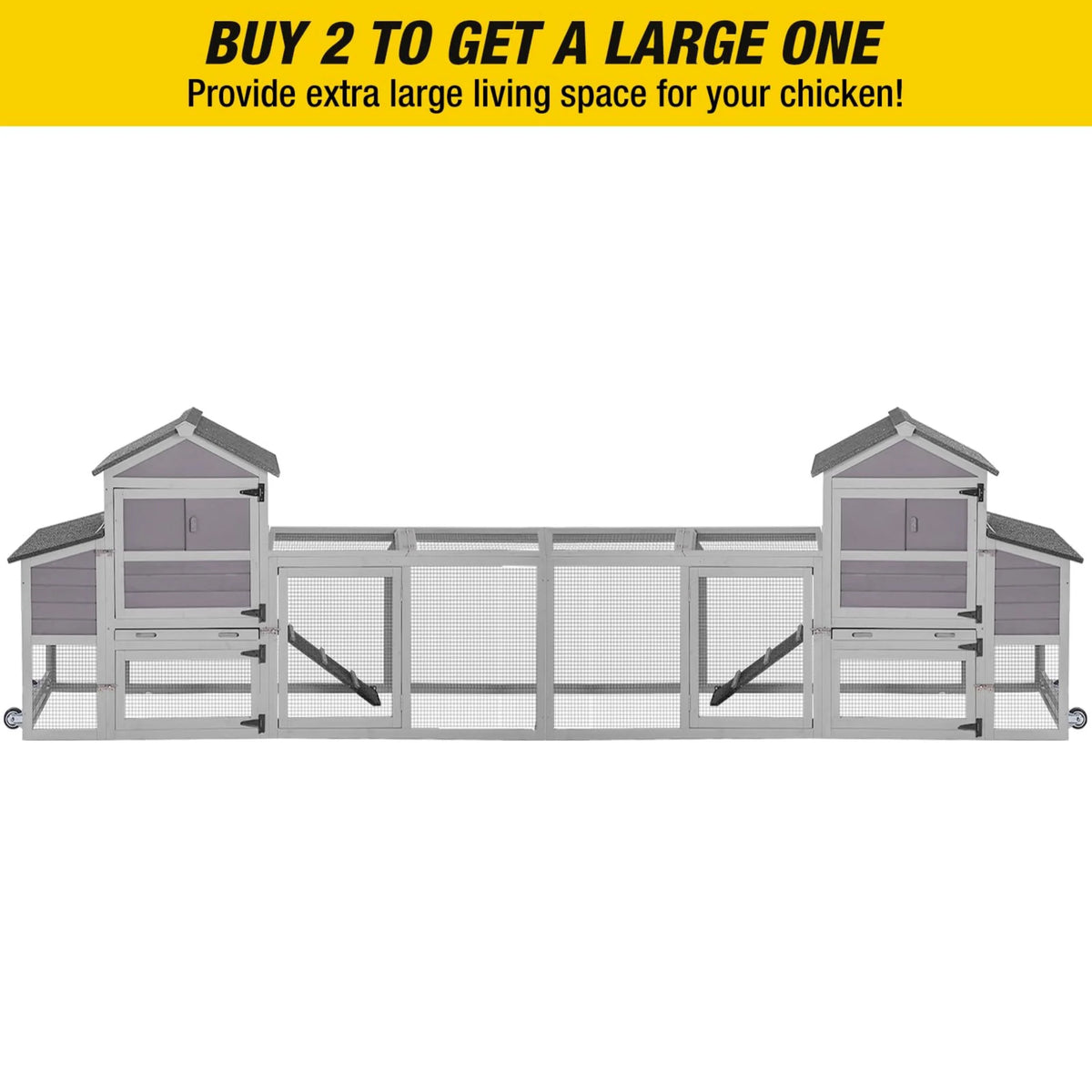 Aivituvin Mobile Chicken Coop with Wheels & Nesting Box for Outdoor, Expandable Wood Chicken House with Leakproof Pull-Out Tray and UV-Resistant Roof Panel, Gray