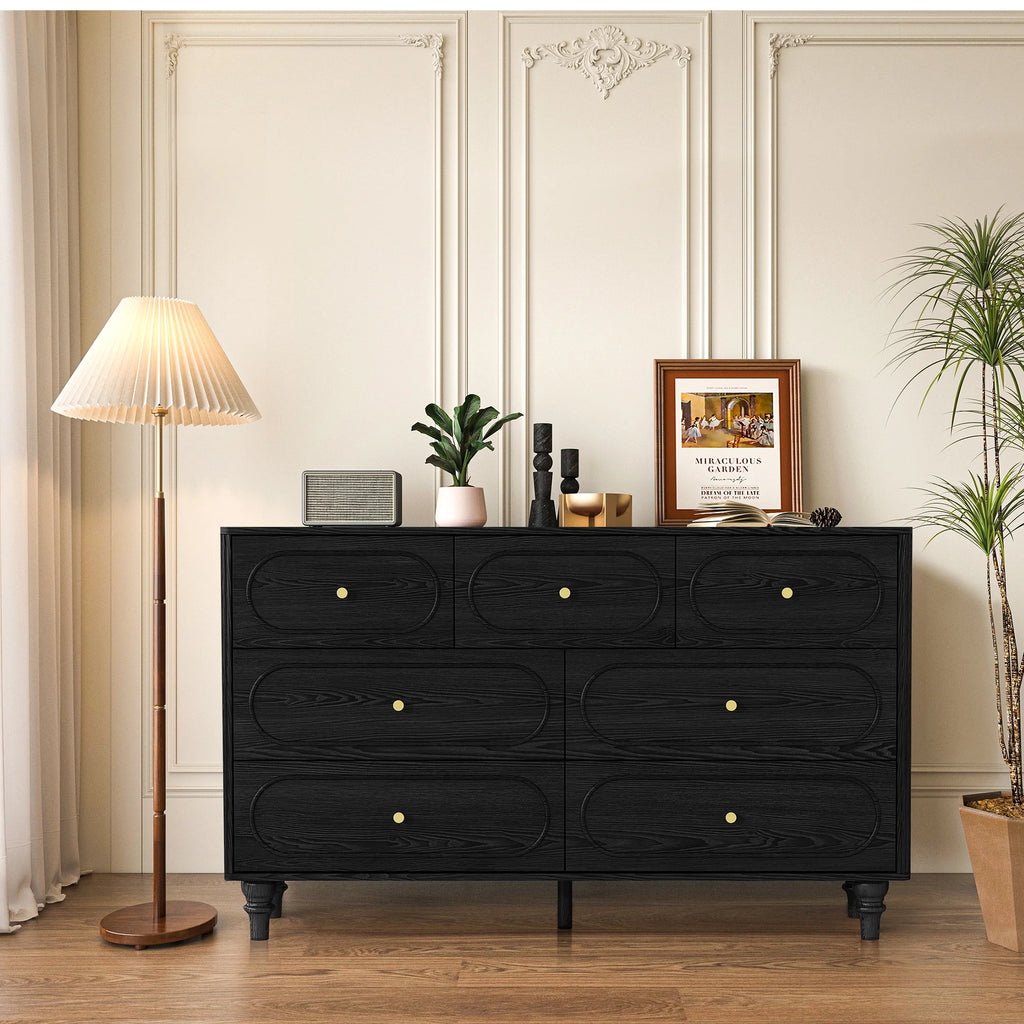 YOCWO 3 Drawer Nightstand, Classic Chest of Drawers with Arc Edge, Walnut