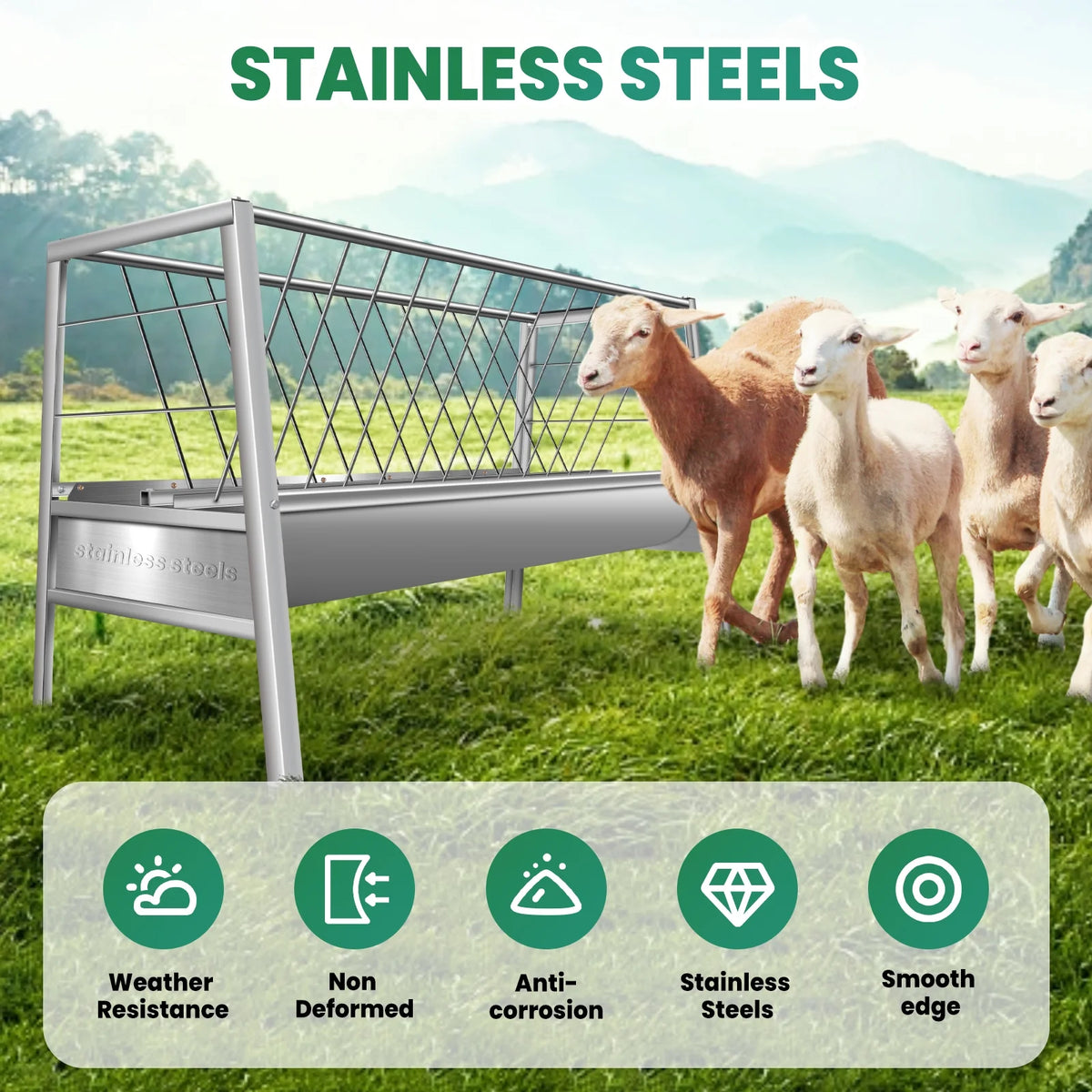 Stainless Steel Livestock Feed Stand, 2-in-1 Hay Water Trough, Heavy-Duty Joints, Ranch Durability