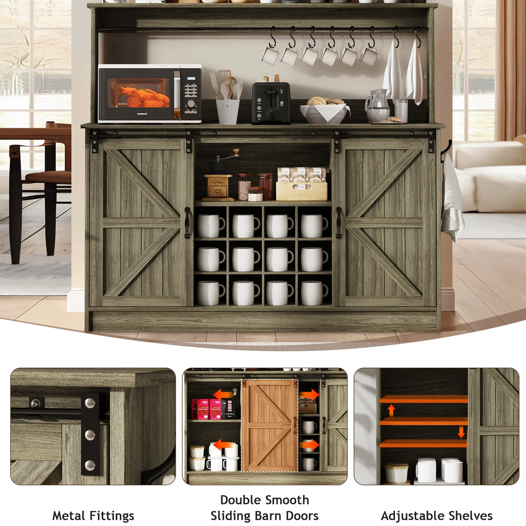 DreamCurship 55" Farmhouse Coffee Bar Cabinet, Buffet Sideboard Storage Cabinet, Wine Bar Cabinet with Wine Rack, White