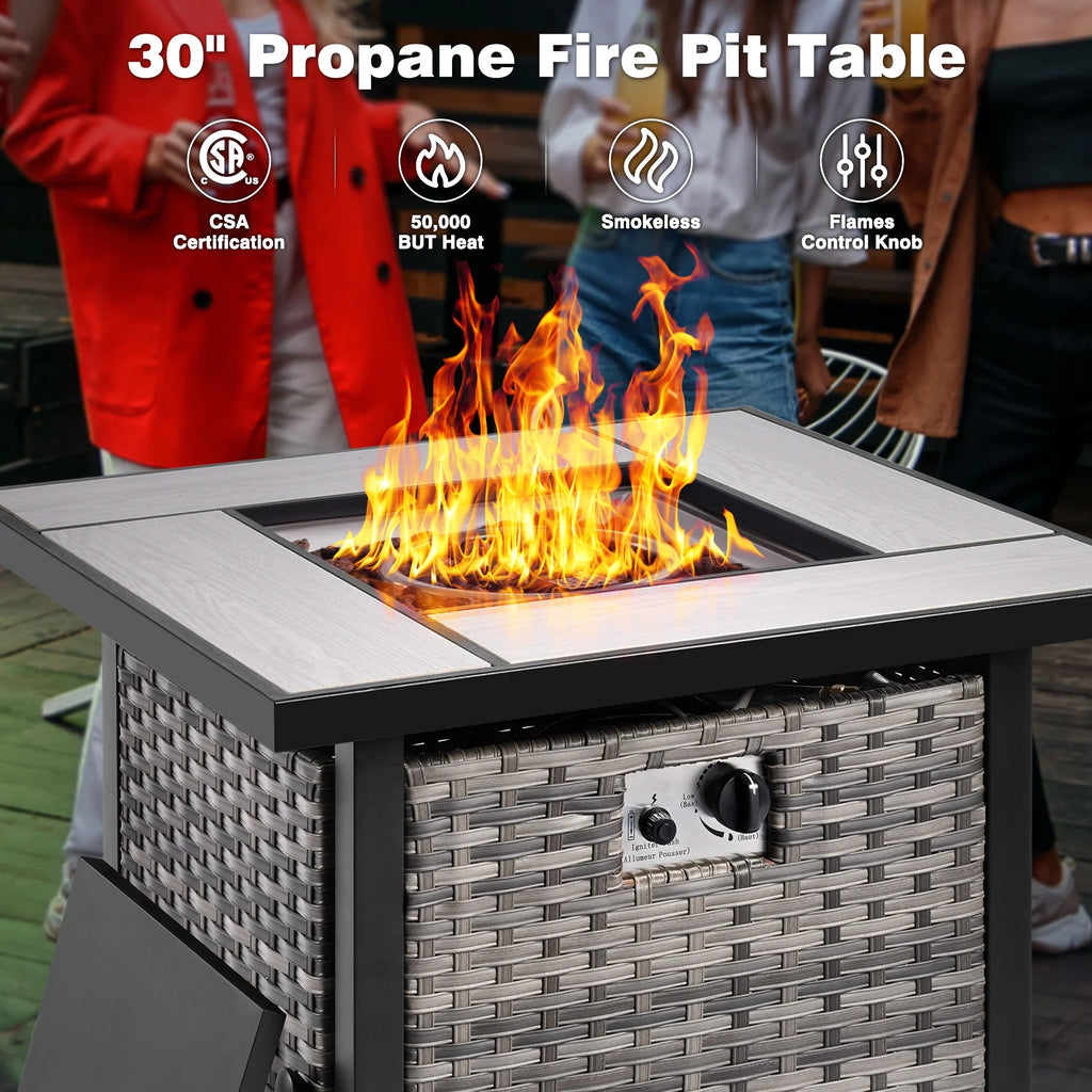 Ovios 6 Pieces Outdoor Furniture with CSA Fire Pit All Weather Wicker Patio Conversation Set with Single Chair for Porch