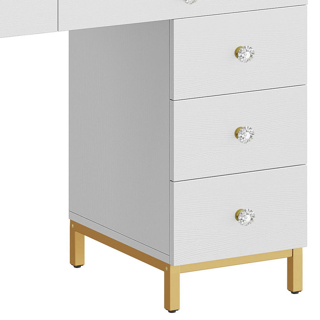Uforic 55" Vanity Desk with Lighted Mirror & Power Outlet & 8 Drawers, Modern Makeup Vanity Table Set with Storage Stool, White