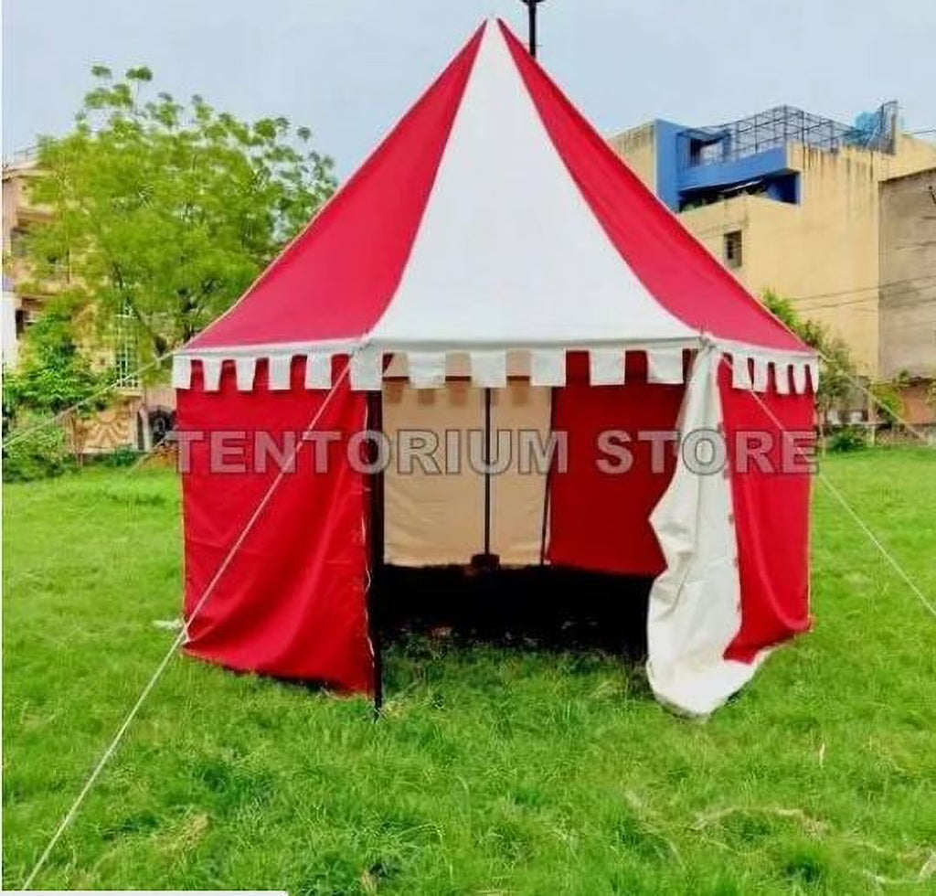 WEEKEND SALE Medieval Round Pavilion Red & White 5m Tent Functional water Resistant Camping Tent