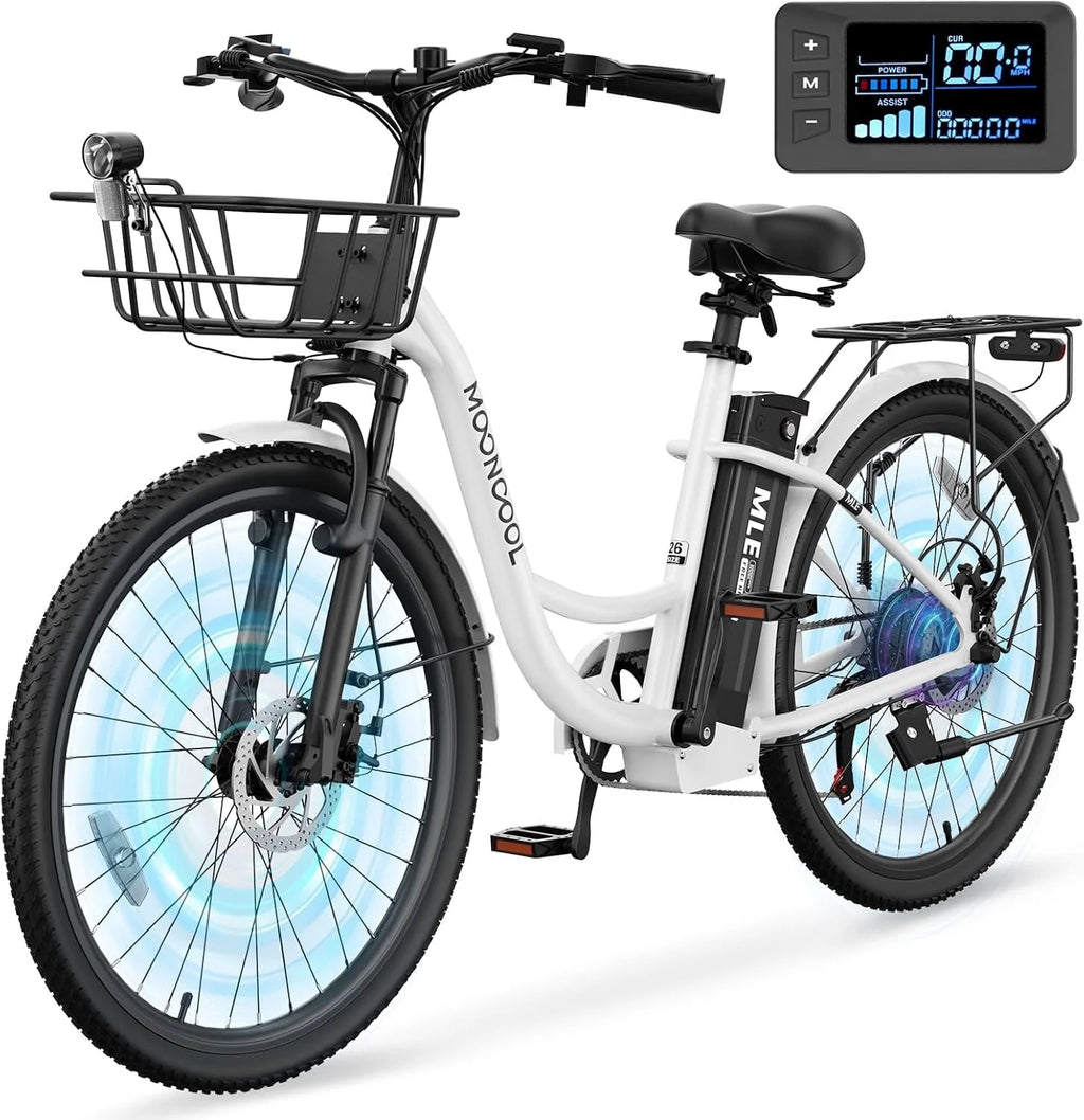 MOONCOOL Electric Bicycle for Adults 350W , 7-Speed Ebike with 36V 10.4Ah Removable Battery， 40 Miles Range , 20 mph Electric Commuter Bike for Women Men, Certified to UL 2849 by SGS