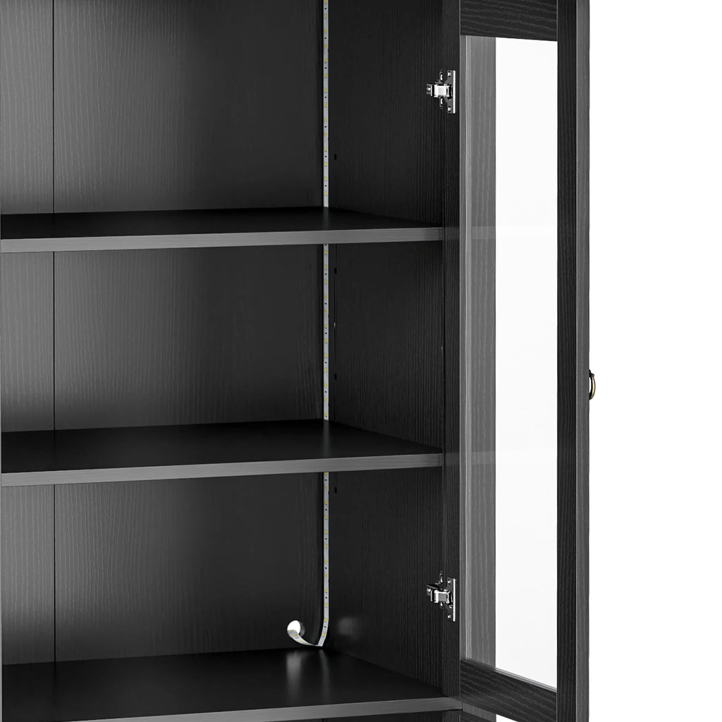 Craftian Arched Kitchen Pantry Storage Cabinet with LED Lights & Glass Doors, Display Cabinet, Natural