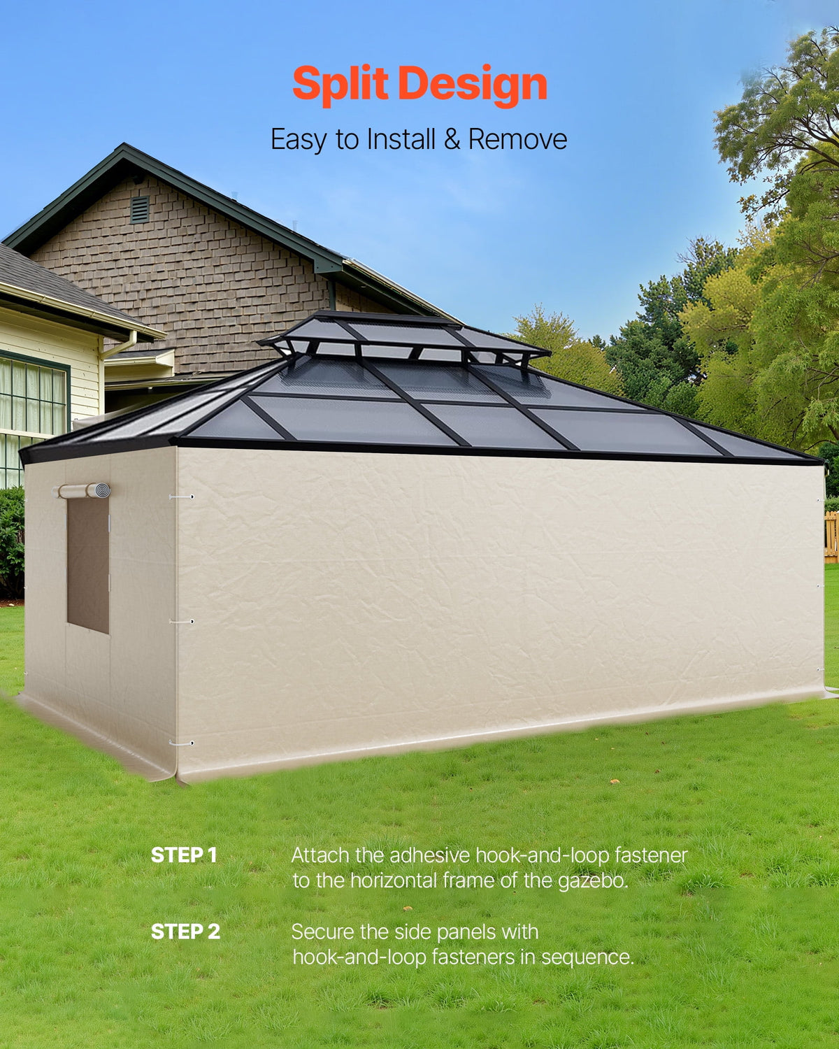 VEVOR Gazebo Sidewall Fits 12 x 20 ft Gazebos, 4-Panel Winter Cover Side Walls for Hardtop Gazebo, High-Density PE Material, All Weather Outdoor Cover with Mesh Windows, Gazebos not Included