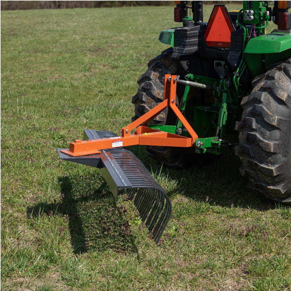 Titan Attachments 3 Point 5 FT Landscape Rake with Bolt-On Wheels for Compact Tractors, Fits Category 1 Hookup, Tow-Behind Garden Tool, Landscaper, and Grass Comb