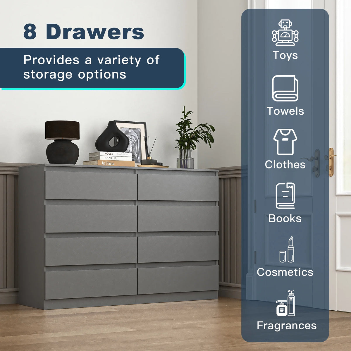 Kadyn Modern 6 Drawer Dresser Wood Cabinet,Dresser for Bedroom, Kitchen Storage Cabinet with Drawers, Chest of Drawers(Black)