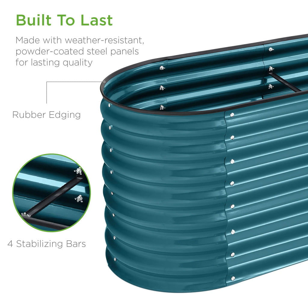 Best Choice Products 8x2x2ft Metal Raised Garden Bed, Oval Outdoor Planter Box w/ 4 Support Bars - Charcoal