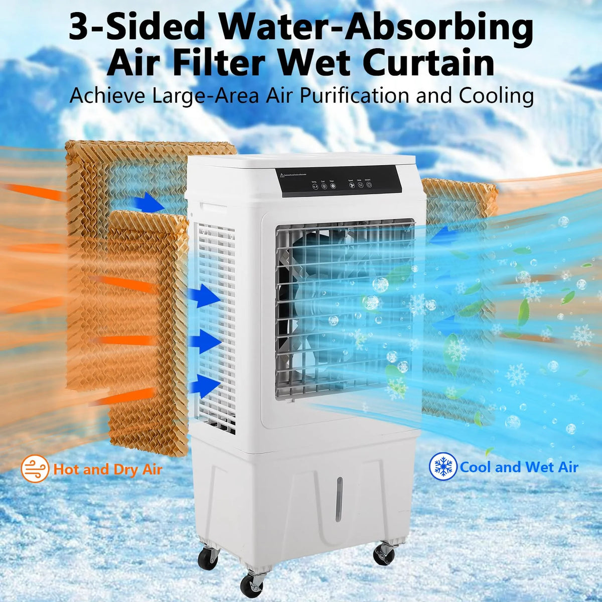 10.3 Gallon Evaporative Air Cooler,  3000CFM Swamp Cooler with Remote Control and 12H Timer, 4 Ice Packs, 3 Modes & Wind Speeds for Outdoor