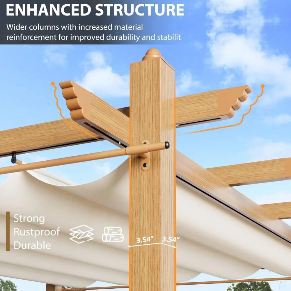Outdoor Aluminum Pergola with Retractable Canopy, Reinforced 4-Sided Base, Waterproof & UV-Resistant Adjustable Roof, Modern Design for Patio, Deck, Backyard, and Garden