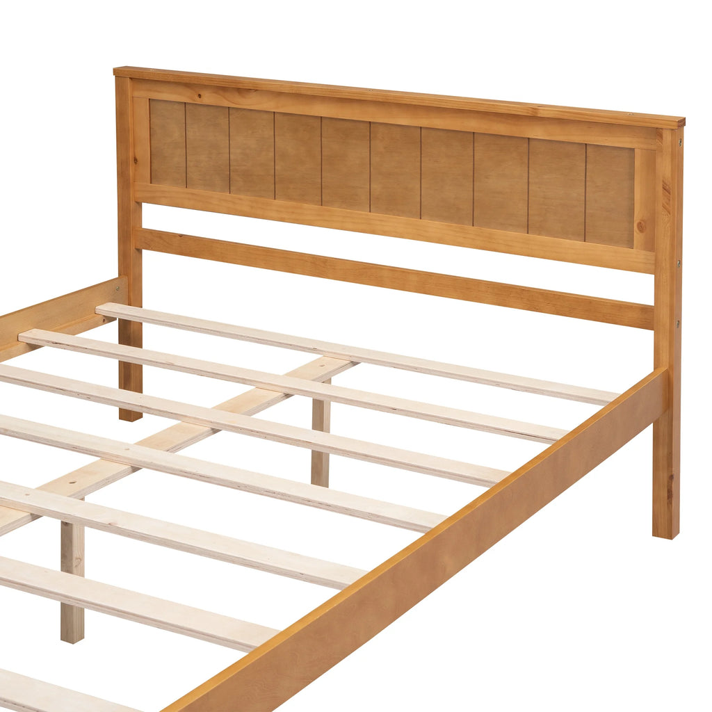 Euroco Twin Platform Bed, Modern Wood Frame Bed with Headboard and Slats for Kids Room, Oak