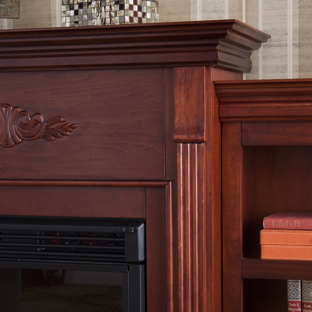 Southern Enterprises SEI Furniture Fredricksburg Wood Electric Fireplace with Bookcases in Brown