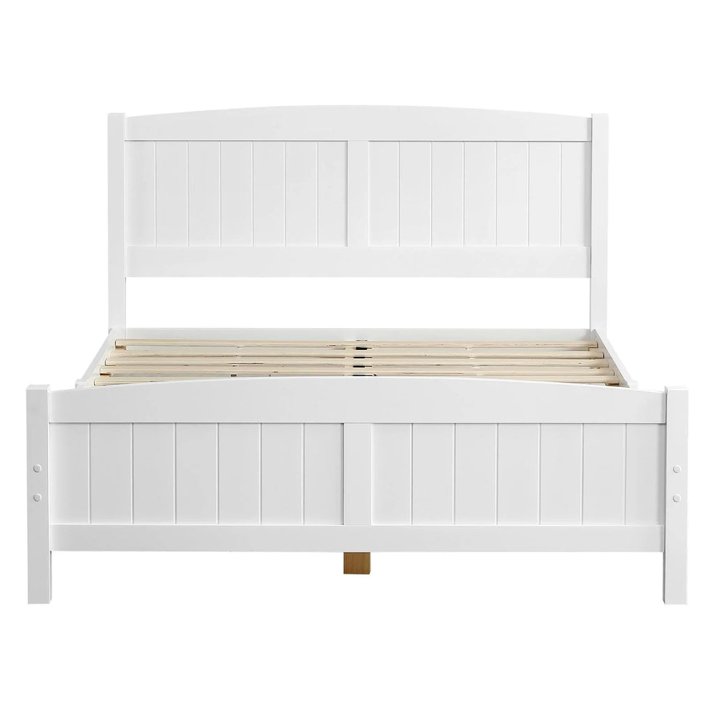 Zimtown Twin Bed Frame,Solid Pine Wood Kids Twin Platform Bed Frame, Bedroom Twin Bed with Headboard for Adults, White