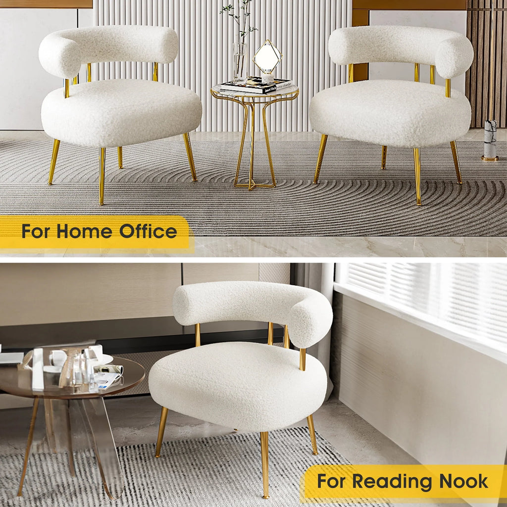 SEYNAR Mid Century Sherpa Boucle Accent Chair, Fluffy Round Upholstered Barrel Side Arm Sofa Chair for Small Spaces(Cream White)