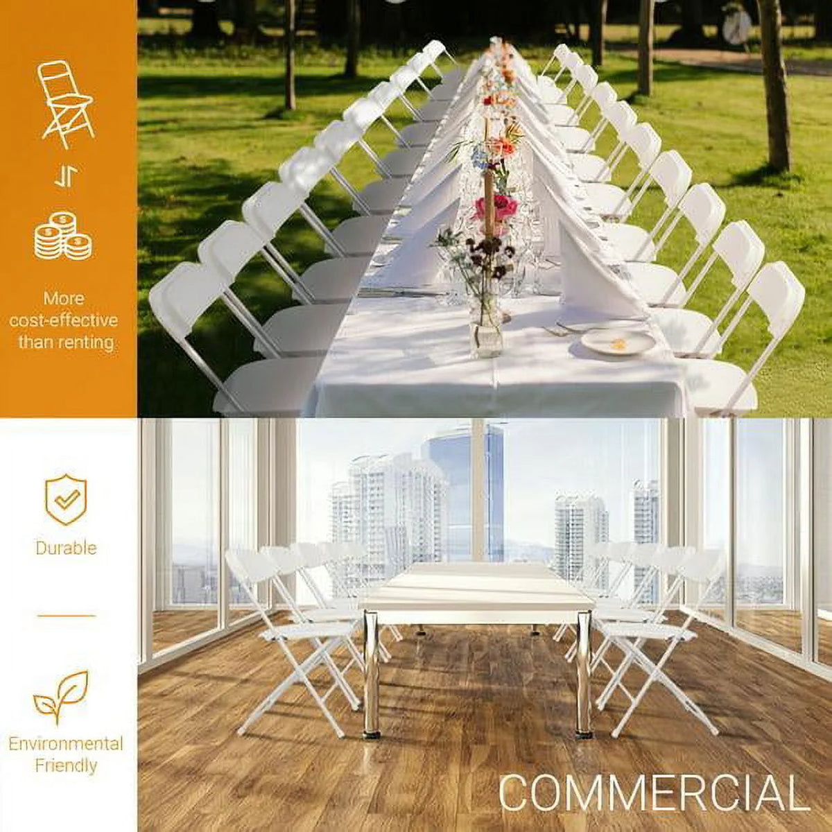 Ktaxon 10 Pcs Folding Chairs for Wedding, Commercial Activities, White