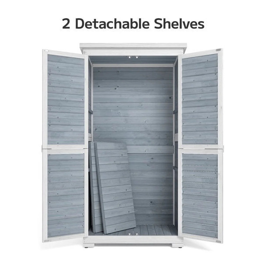 63.2" Outdoor Storage Cabinet, Lofka  Lockable Doors Garden shed with Adjustable Shelves| Asphalt Roof| Ventilate Shutter, Wood Shed with Large Storage Space, Waterproof Roof for Garden, Natural