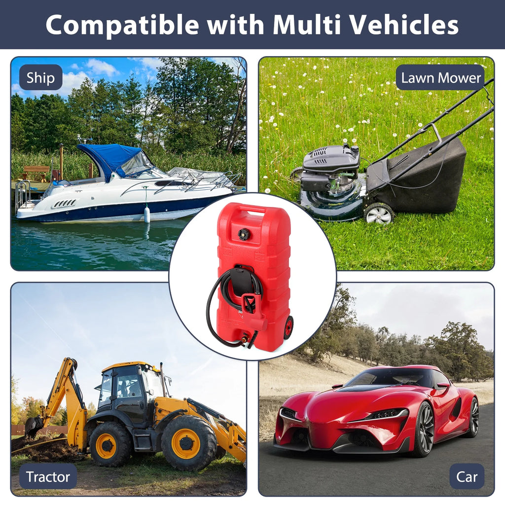 15 Gallon Fuel Caddy, Portable Gas Fuel Tank Container with LE Fluid Transfer Siphon Pump and 10ft. Delivery Hose, Diesel Storage Can On-Wheels for Cars, Lawn Mowers, ATVs, Boats, Gray