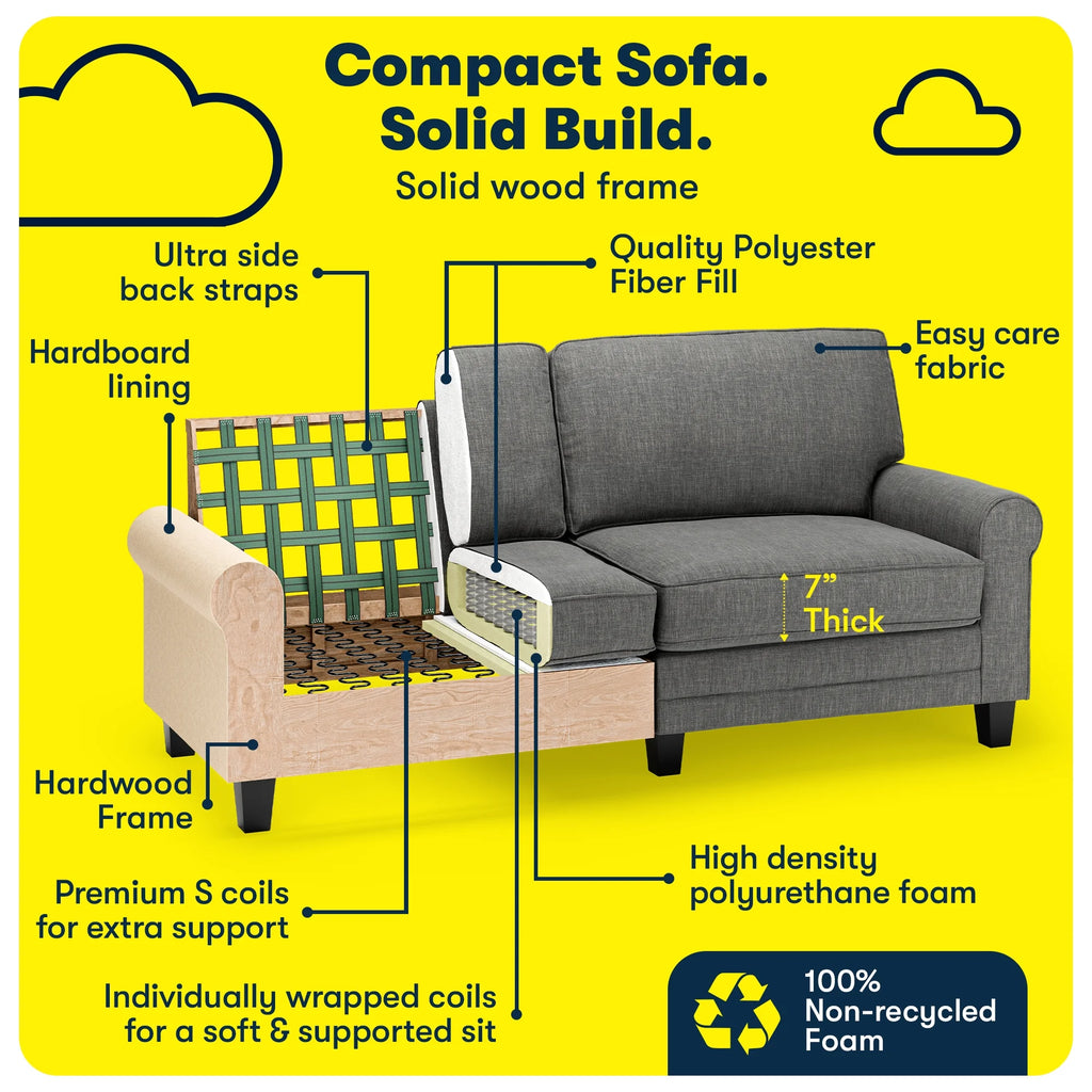 Serta Copenhagen 78" Rolled Arm Sofa with Removable Covers Dark Brown