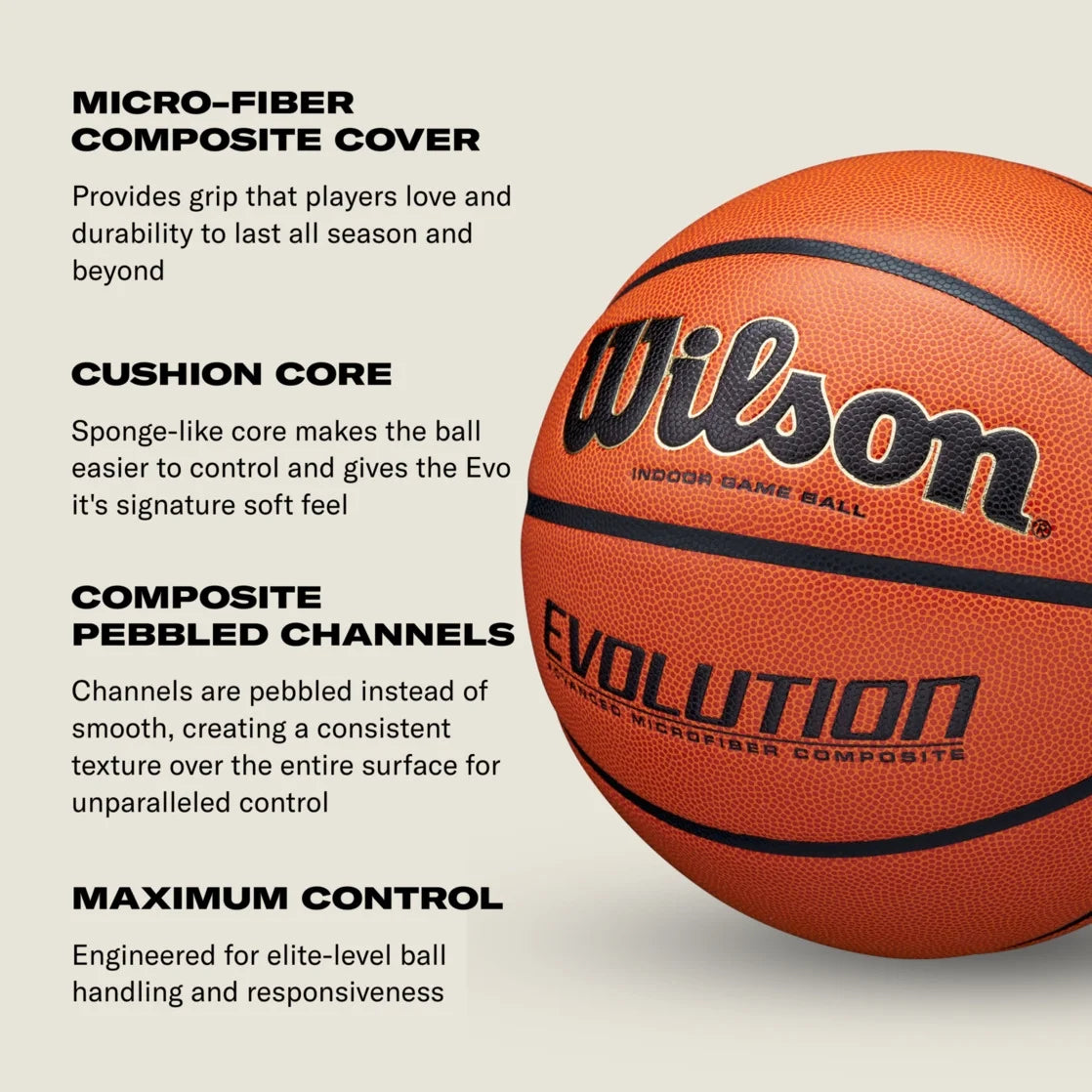 Wilson Evolution Baloncesto de Juego Interior - Negro, Talla 7 - 29,5"
