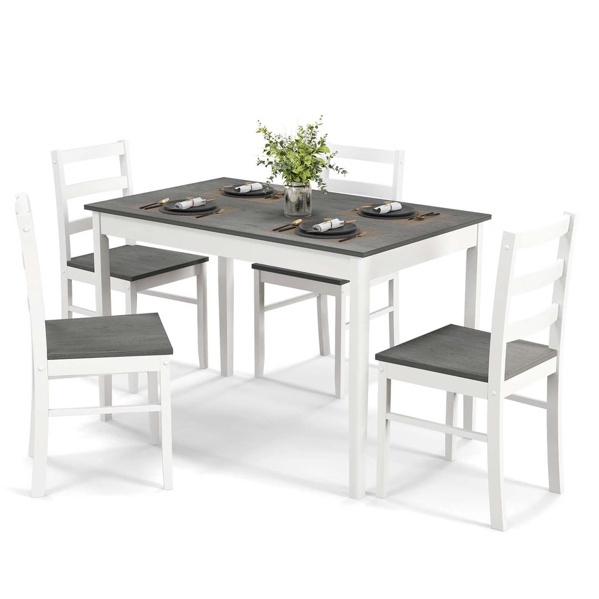 Costway 5-Piece Dining Set Solid Wood Kitchen Furniture with Rectangular Table & 4 Chairs