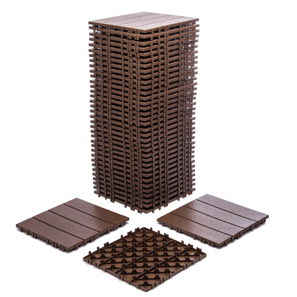 76-Pack 11.42"x11.42" Plastic Interlocking Deck Tiles - 68.80 Sq.Ft Outdoor Plastic Flooring Super Durable & Waterproof All-Weather Indoor/Outdoor Use Eco-Friendly Non-Toxic Material