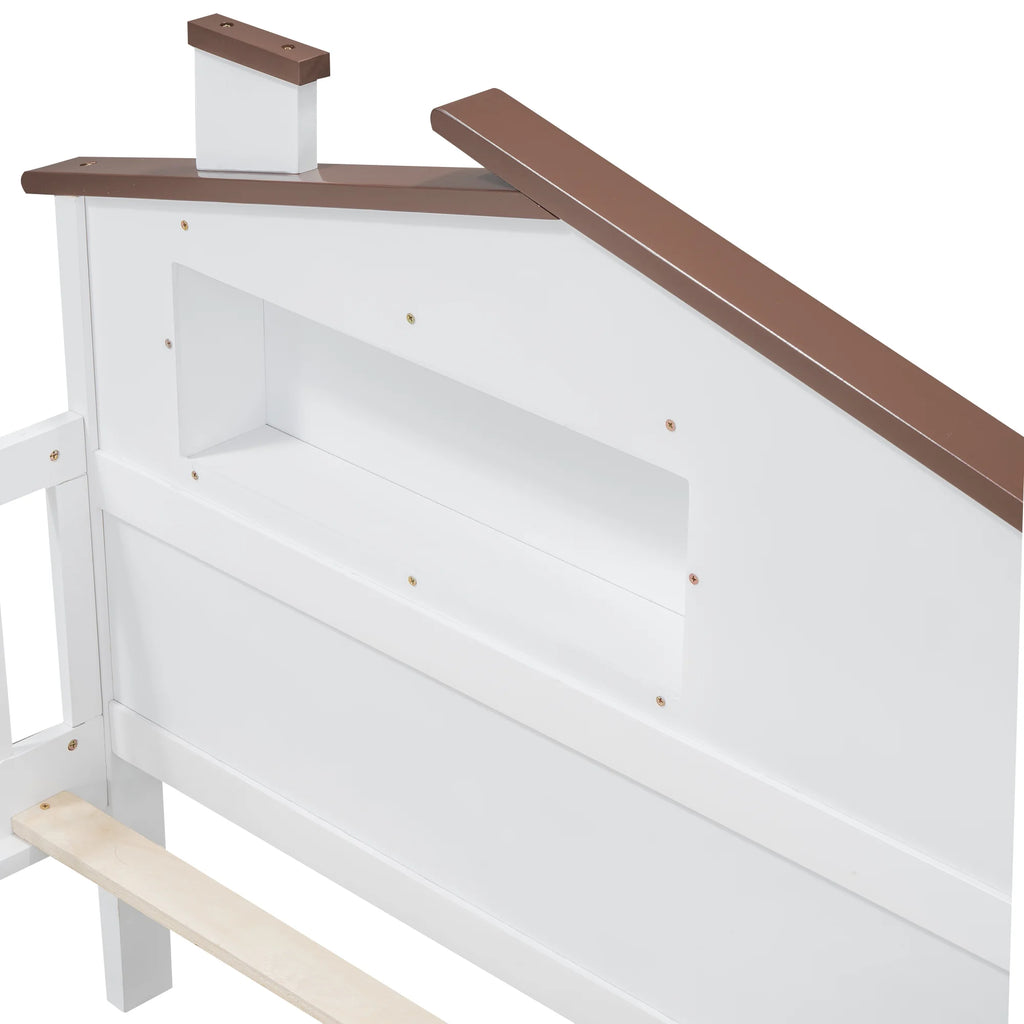 Euroco Wood Twin Size Platform Bed, House Bed with LED Light and Storage, White