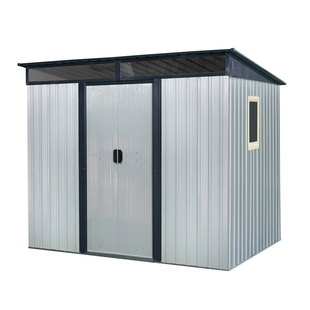 Garden Sheds 8 ft x 6 ft Outdoor Metal Storage Shed with Window and Transparent plate for Garden, Lawn (White and Black),Outdoor Sheds