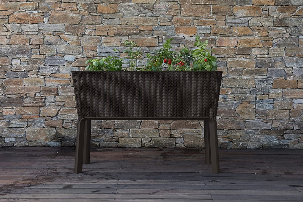 Keter Splendor 31.7 Gallon Raised Garden Bed with Self Watering and Drainage, Grey
