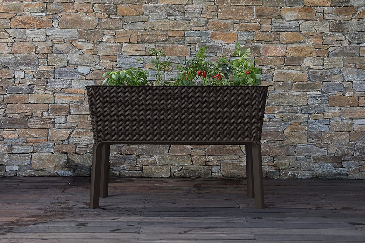 Keter Splendor 31.7 Gallon Raised Garden Bed with Self Watering and Drainage, Grey