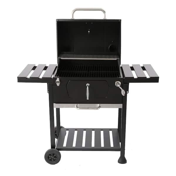 Charcoal Grill with 2 Side Table in Black Plus a Cover