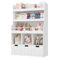 Homfa 55.5�� H Kids Bookshelf with 2-Tier Book Shelves, Children Toy Organizer with 3 Cubes and Removable Drawers, White