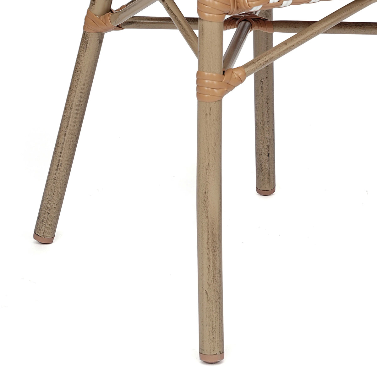 Merrick Lane Stacking Thonet French Bistro Style Chair with Arms, Black & White PE Rattan Seat, and Bamboo Finished Metal Frame for Indoor/Outdoor Use