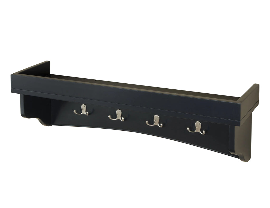 Alaterre Shaker Cottage Storage Bench/Coat Hooks with Tray, Black