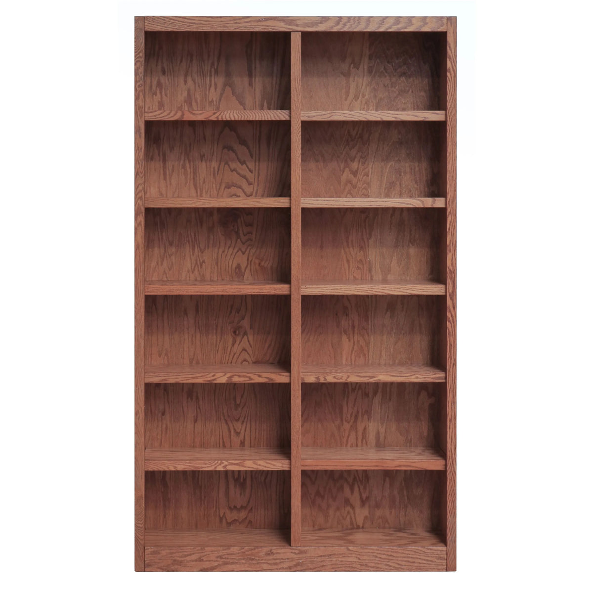 Concepts in Wood 12 Shelf Double Wide Wood Bookcase, 84 inch Tall - Oak Finish