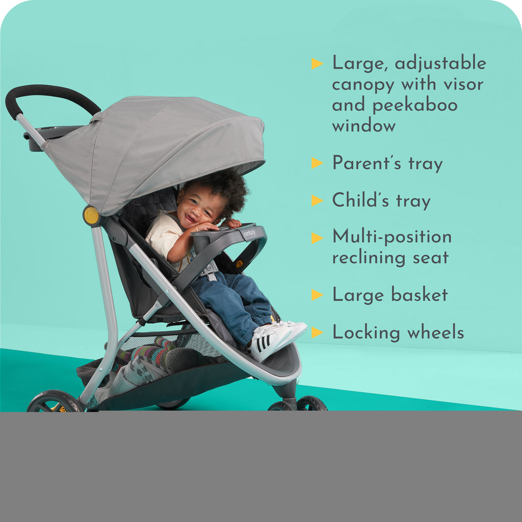 Century Stroll On 3-Wheel 2-in-1 Lightweight Travel System Stroller. Unisex. Berry