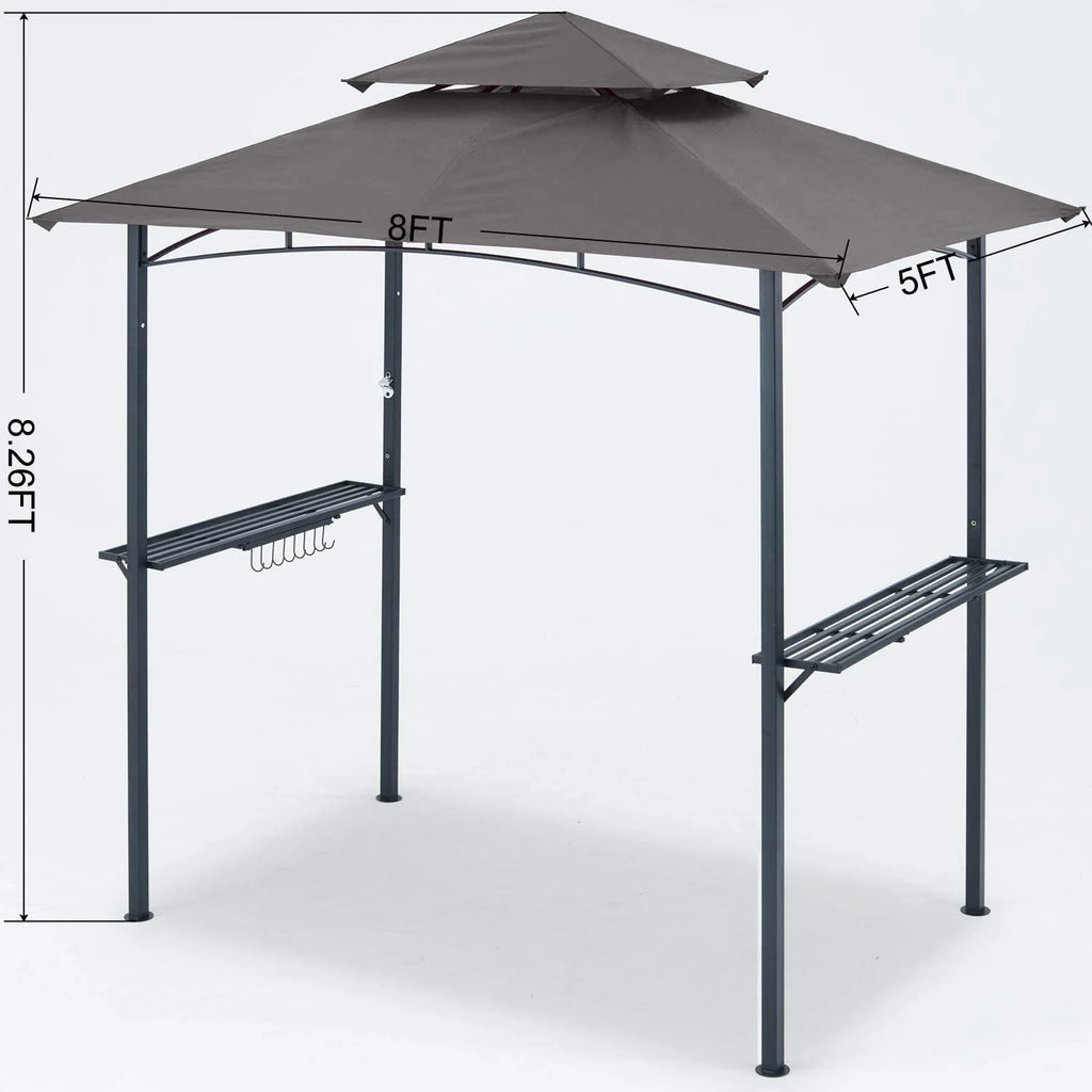 ABCCANOPY 8'x 5' Grill Gazebo Shelter, Double Tier Outdoor BBQ Gazebo Canopy with LED Light(Brown)