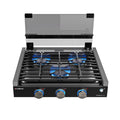 CAMPLUX RV Cooktop 3 Burners Slide-in, Outdoor Propane Cooktop Stove with Tempered Glass Cover, 21 inches Gas Rangetop, 21,000BTU, Black