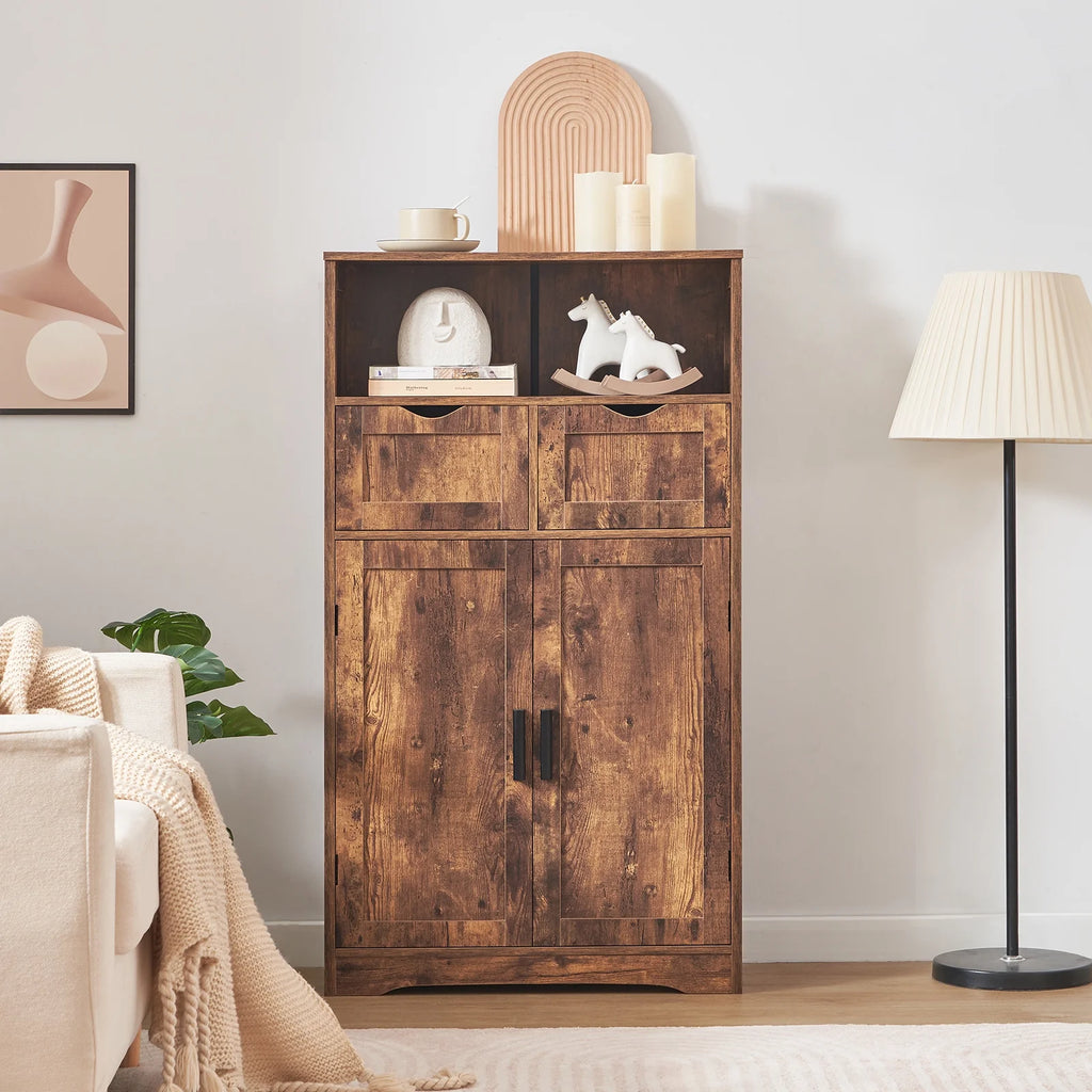 FANGSUM Rattan Storage Cabinet with 2 Drawers & 2 Shelves, Floor Cabinet for Living Room