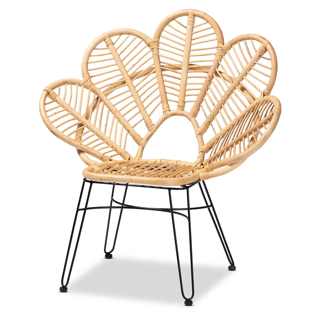 bali & pari Garan Modern Bohemian Natural Brown Rattan and Black Metal Accent Chair