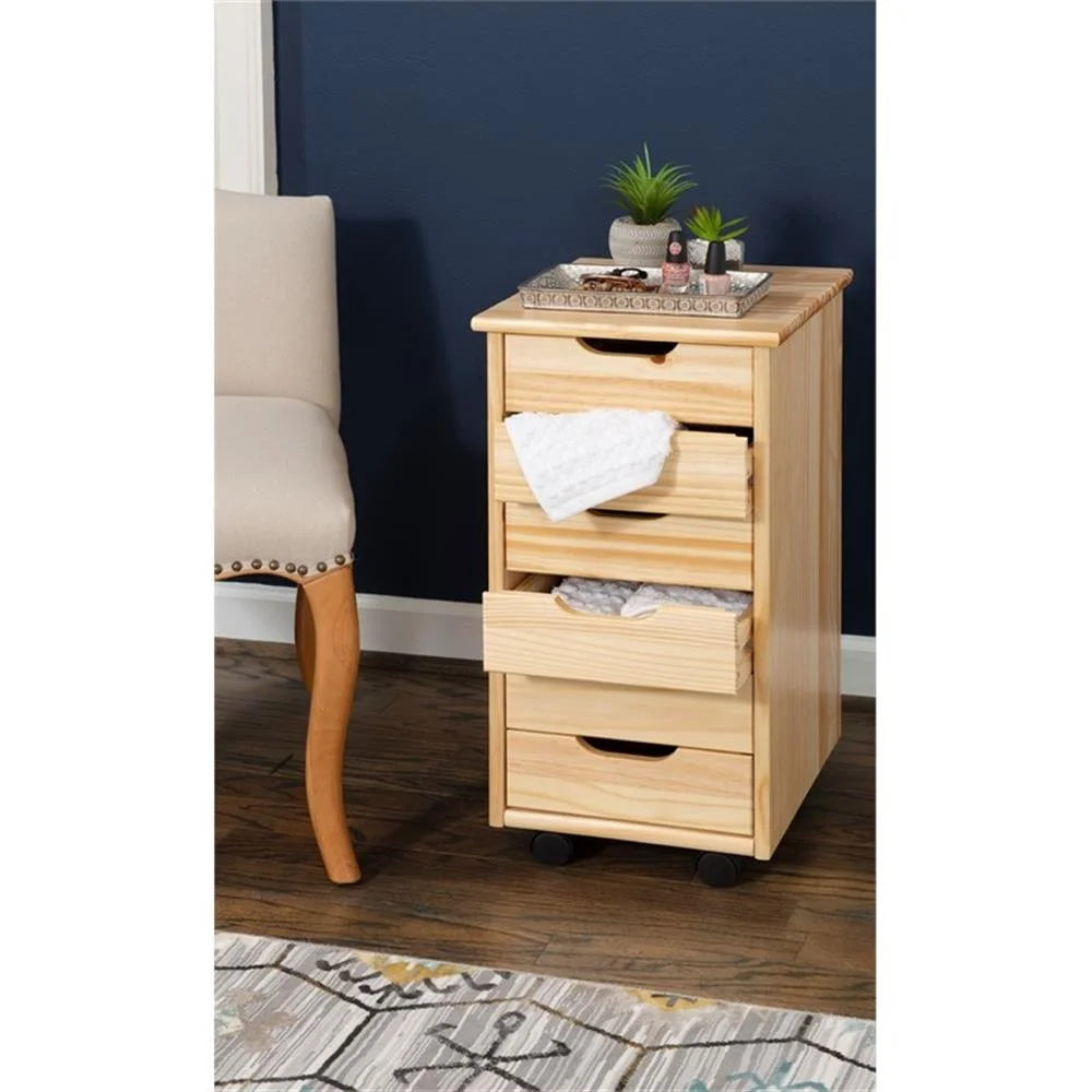 Riverbay Furniture Six Drawer Wood Rolling Storage Cart in Brown