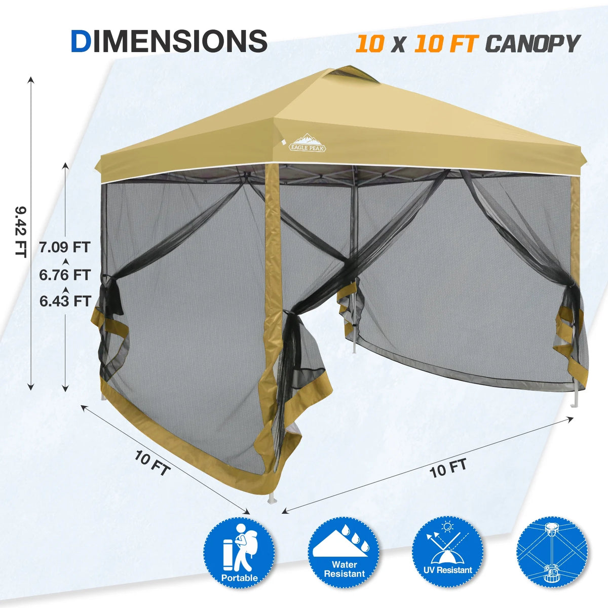EAGLE PEAK 10 x 10 Outdoor Easy Pop up Canopy with Netting, Instant Screen Party Tent with Mesh Side Walls, American Flag